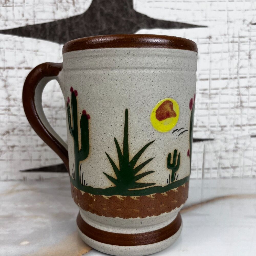 Tonala Pottery Coffee Mug Mexican Stoneware Cactus Desert Southwestern Rustic